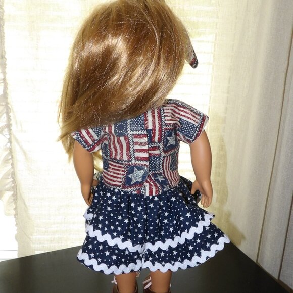 Red White Blue Doll Dress and Head Band for 18 inch Dolls Hand Crafted - Picture 9 of 16